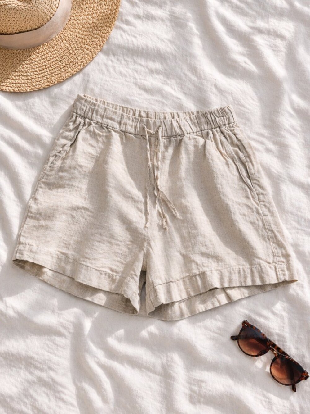 Arket Linen Drawstring Shorts Relaxed Coastal Neutral Medium